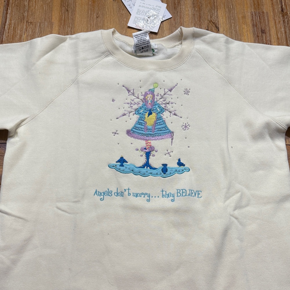 NWT Quacker Factory Snow Angel Sweatshirt  "Angels don't worry... they BELIEVE”